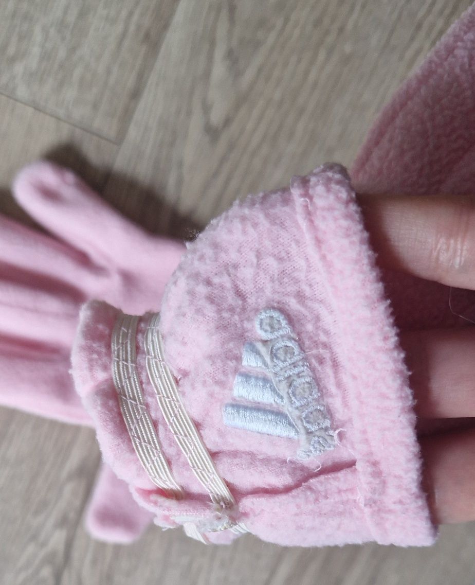 Rękawiczki zimowe z polaru Adidas ciepłe r. S/M logowane różowe