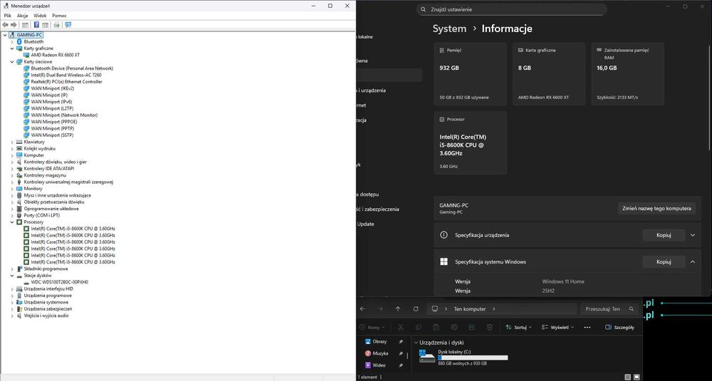 Komputer Gamingowy i5-8600, RX 6600 XT 8 GB, 16 GB, 1 TB SSD