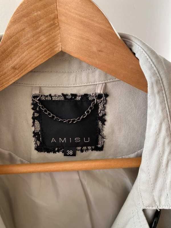 Płaszcz, krótki trencz, beżowy, rozm. 38 | Amisu