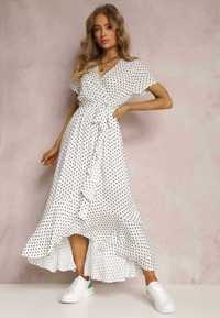 NOWA biała sukienka letnia w groszki maxi długa bawełniana L 40