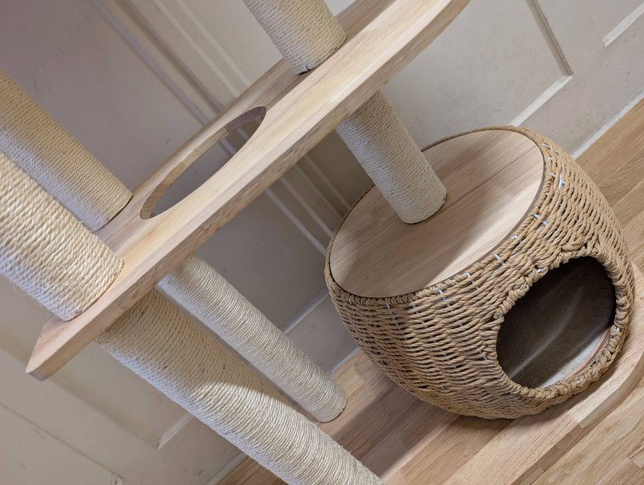 Drewniany Drapak dla Kota Miaura Natura Pleciony 88x40x150cm Kremowy