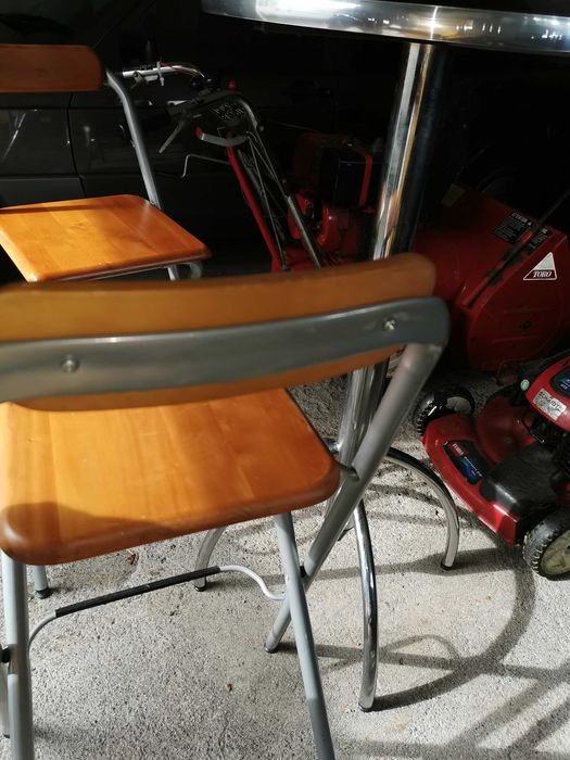 Stół barek z dwoma Hokerami zestaw ikea drewno