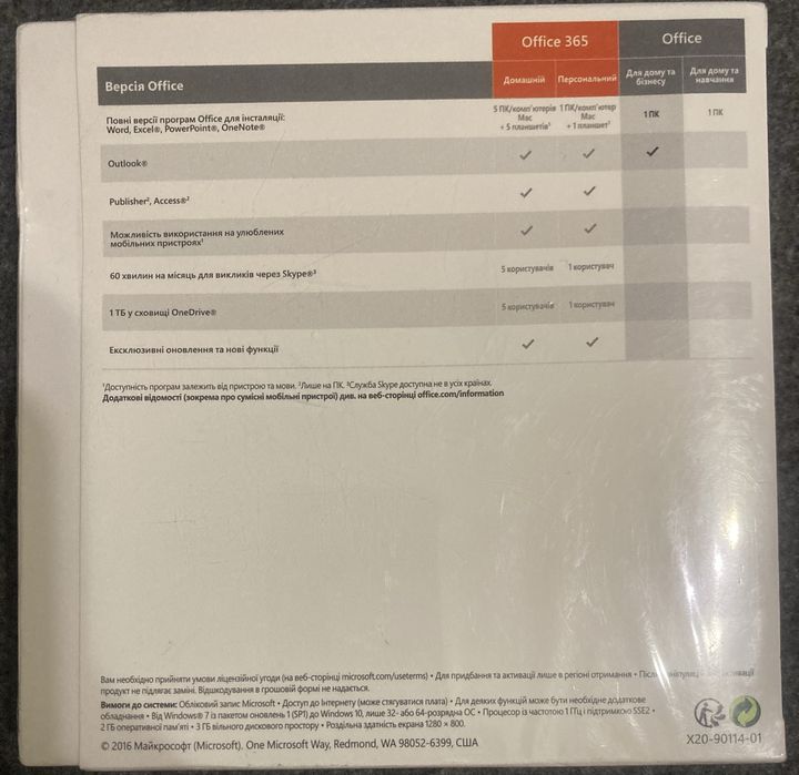 Microsoft Office Для дому та бізнесу 2016 для 1 ПК