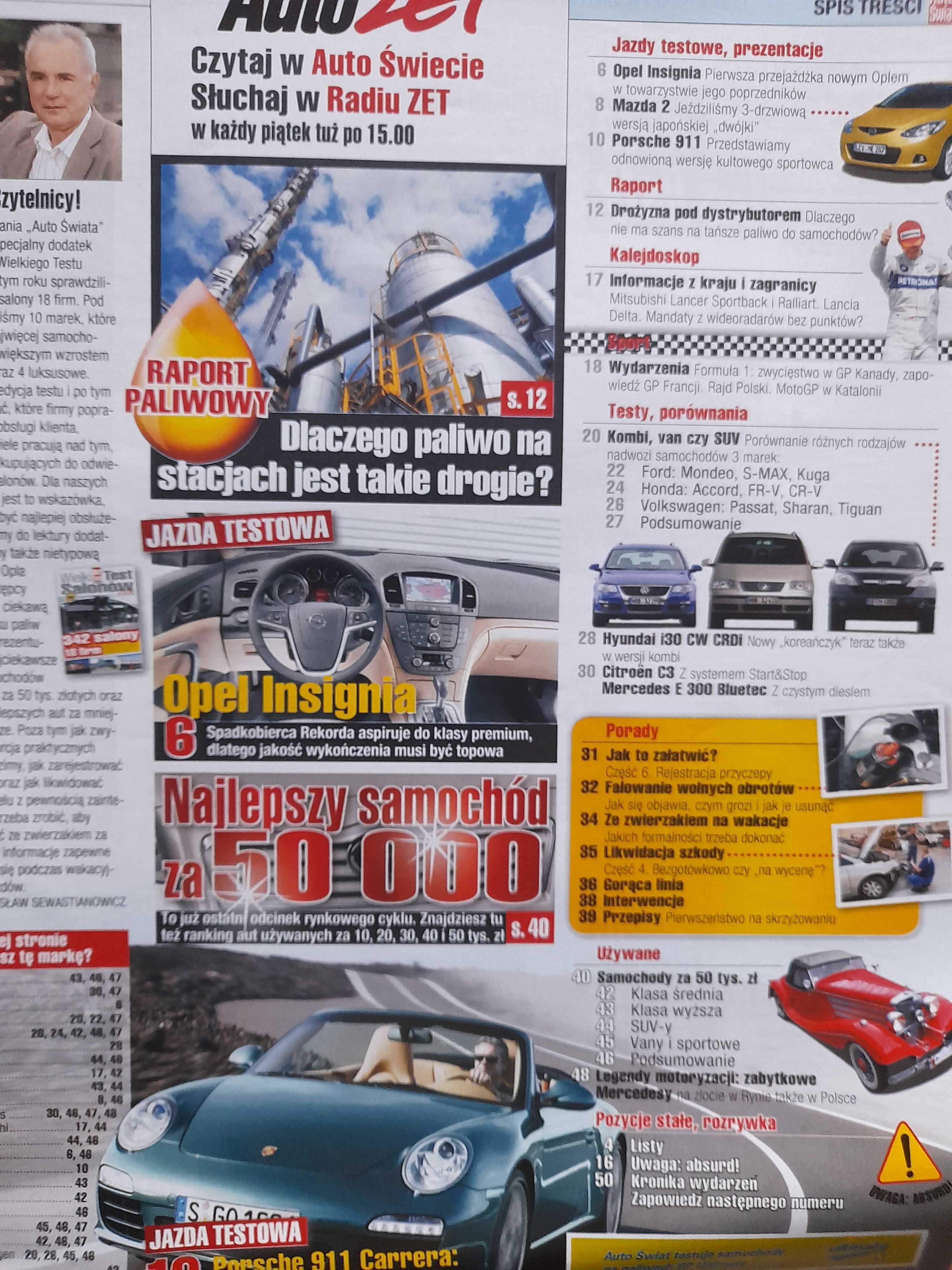 AŚ Porsche 911, Opel Insignia, Ford S-Max, Sharan, Mercedes rok 2008