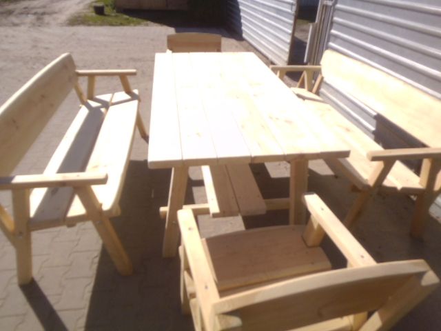 Komplet ogrodowy drewniany stół ławka krzesło