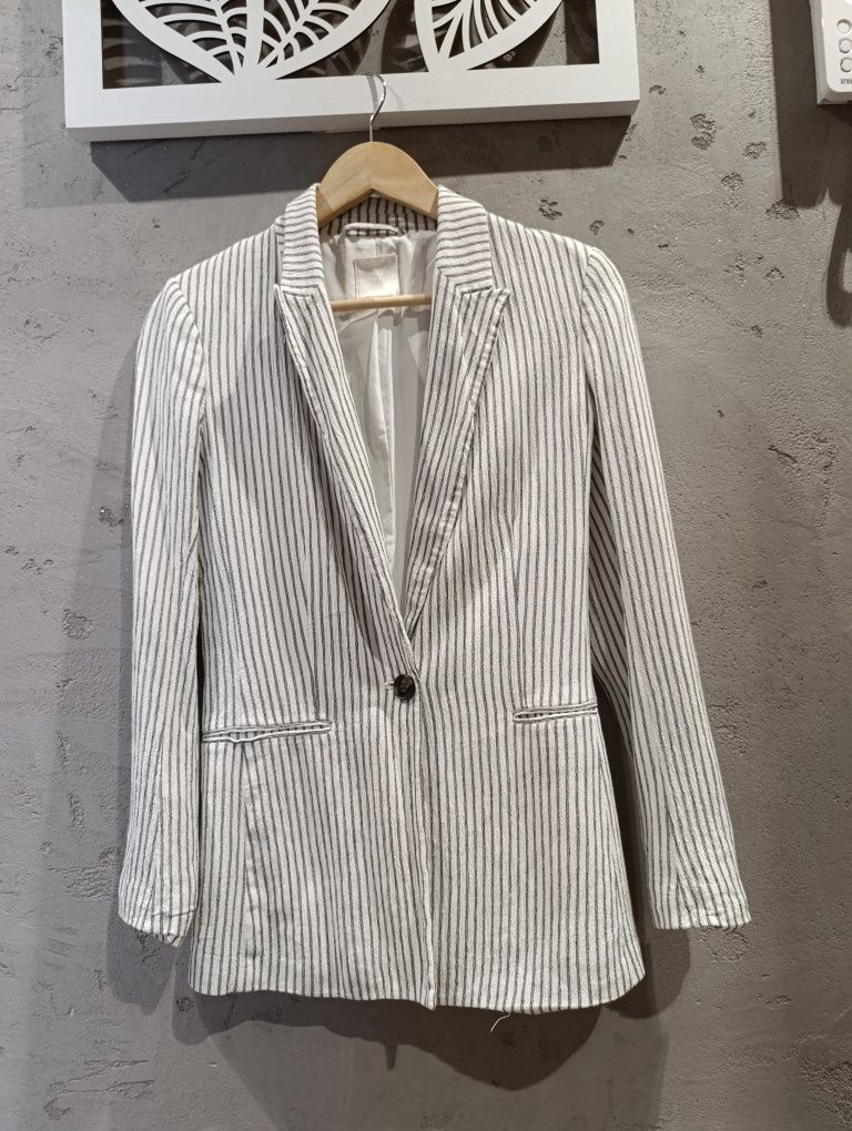 Marynarka żakiet H&M XS bawełna wiskoza w paski