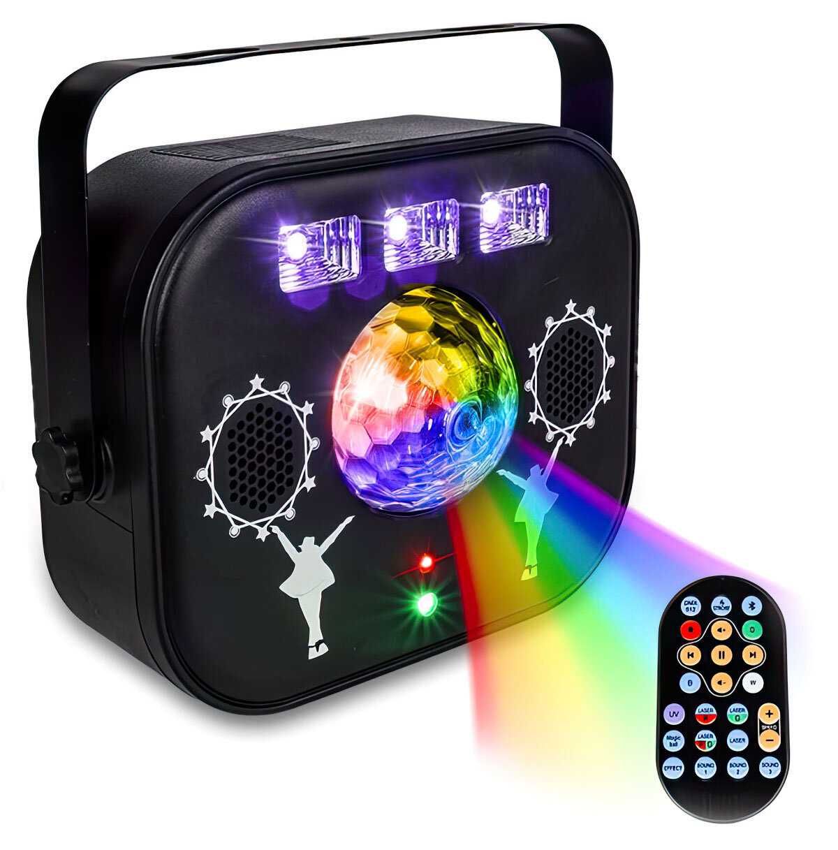4-Efekty LED Kula Laser Strobo UV Mix kolorów głośnik bluetooth Pilot