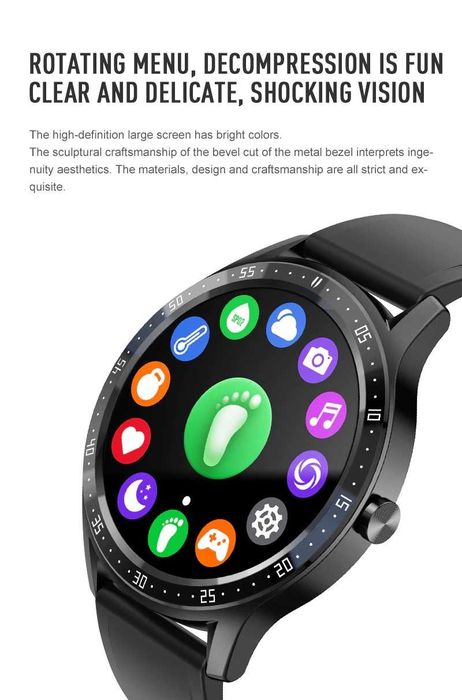 SmartWatch S32 tętno, ciśnienie, O2, kroki, powiadomienia.