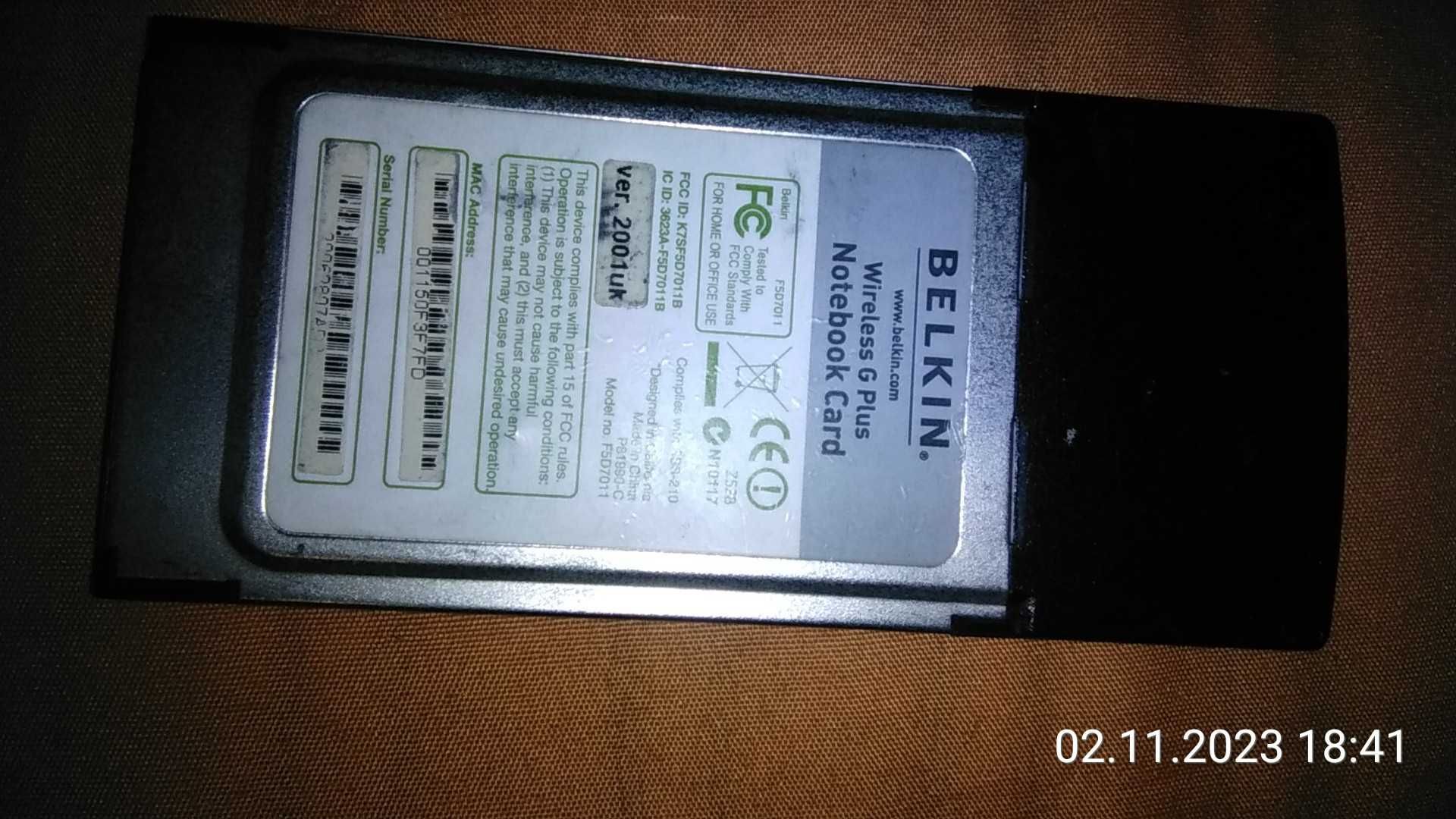 Belkin wireless G Plus Notebook card