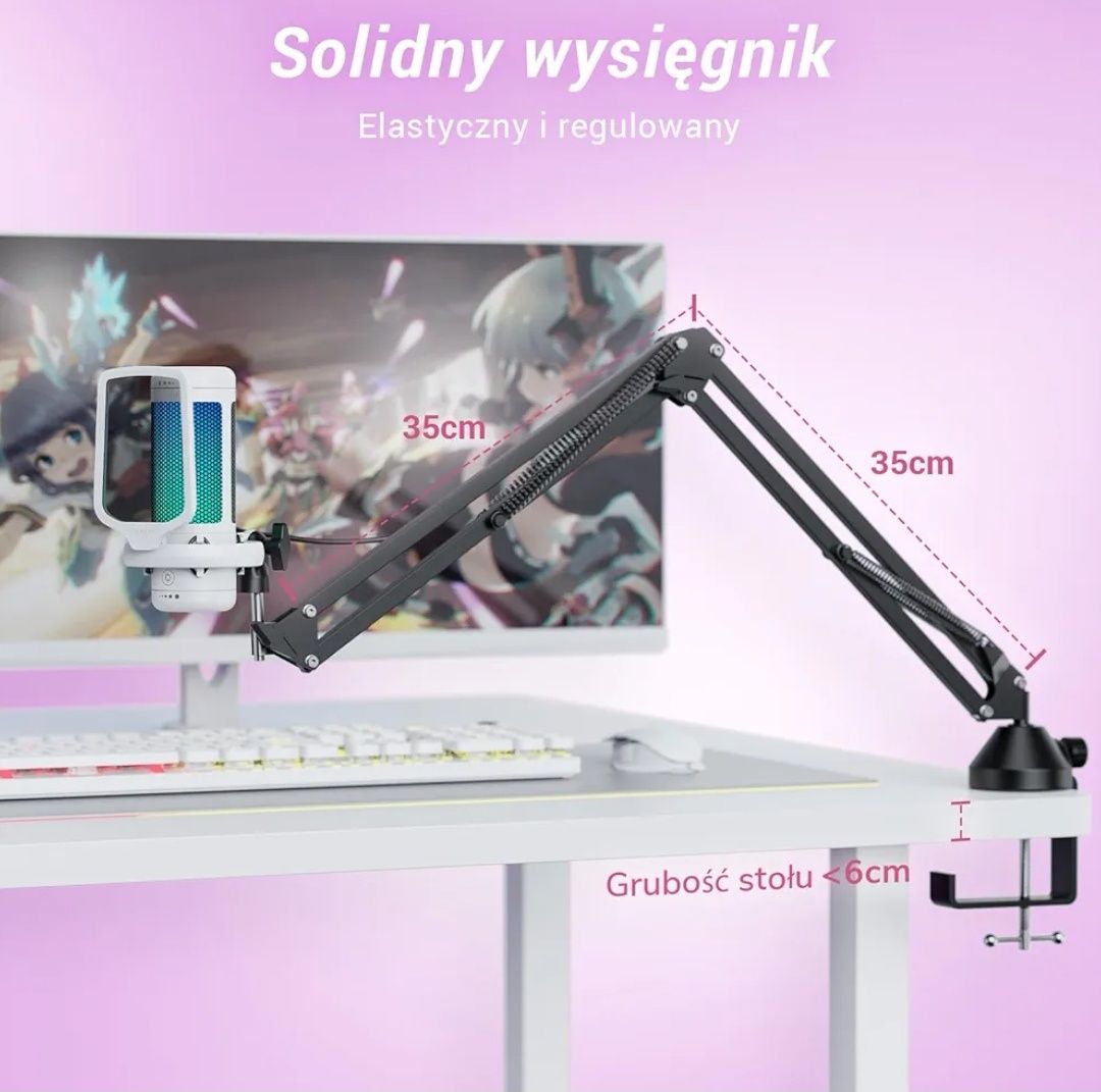 Mikrofon USB do gier TONOR TC310+ z regulowanymi trybami RGB i jasnośc