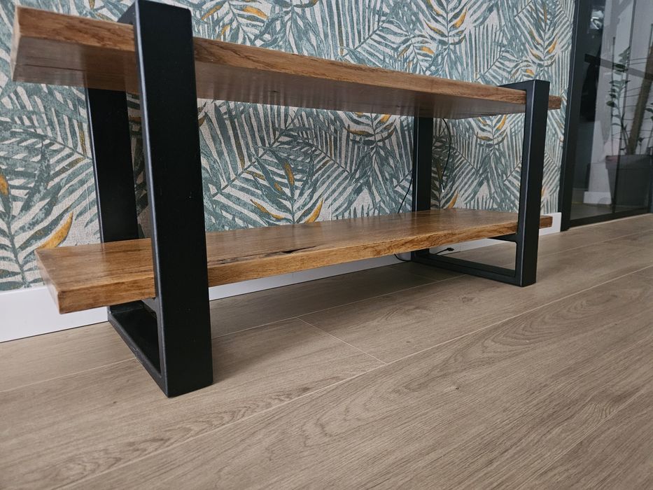 Stolik RTV loft drewno dąb czarny mat