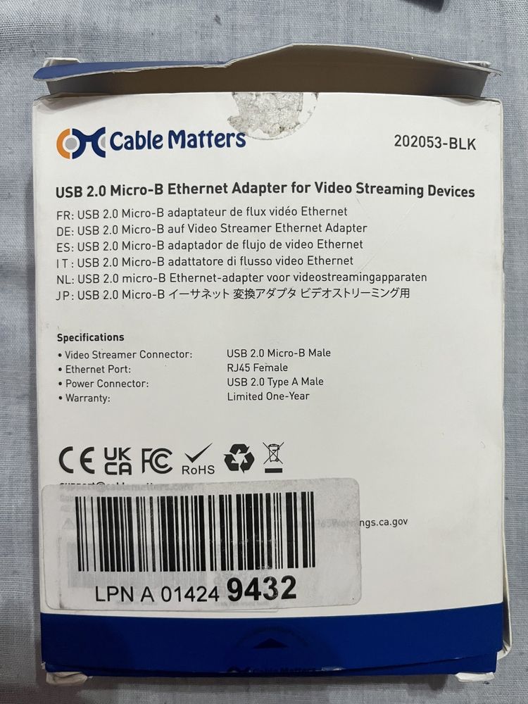 Cable matters 202053-BLK adapter Ethernet