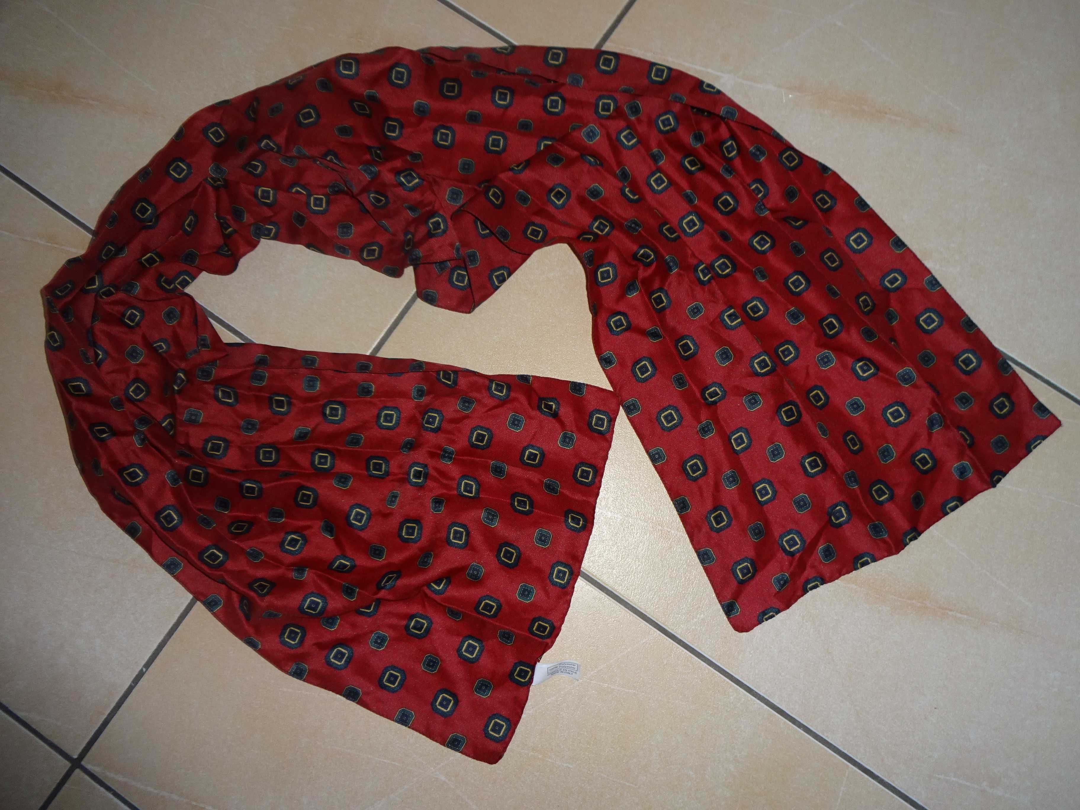 made in Italy elegancki cieńki bordowy szal szalik fular plastron