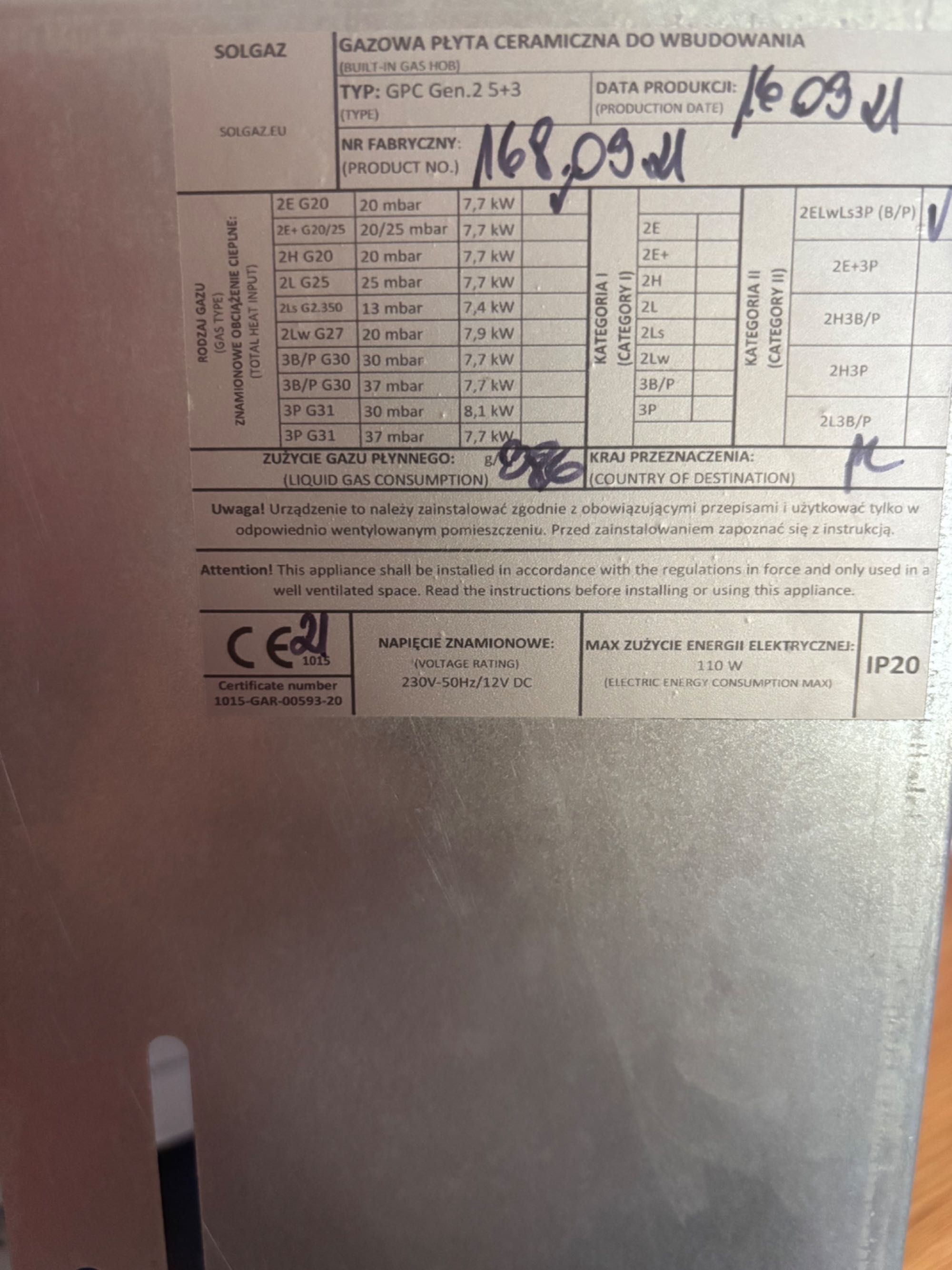 Płyta gazowa ceramiczna do wbudowania. Gaz pod szkłem solgaz