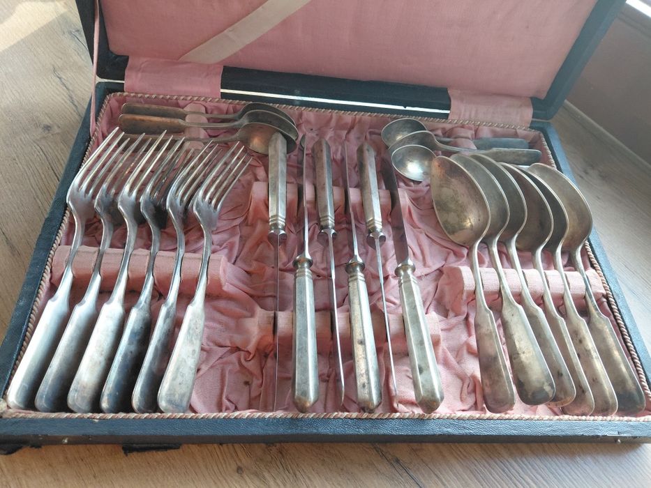 Komplet sztućce Przedwojenne Fraget 24 szt. , platerowanie , nieczyszc