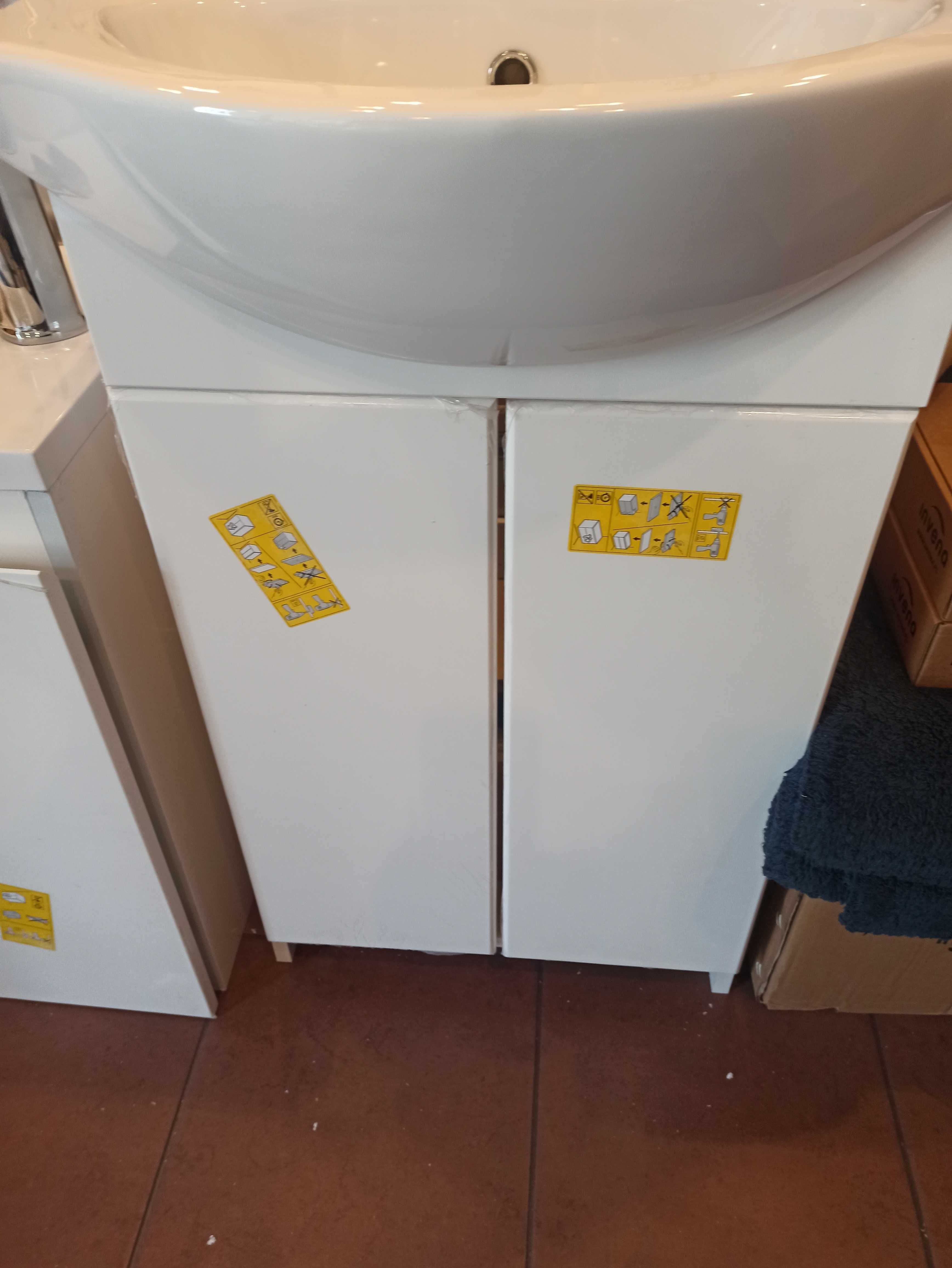Szafka łazienkowa z umywalką 50 cm biała + bateria czarna + klik klak