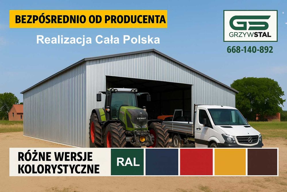 Garaż blaszany Grafit + Bramy | Duża Hala Magazyn Wiata   – GRZYWSTAL