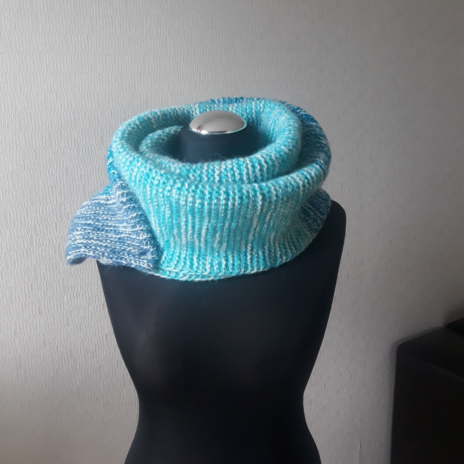 nowy duzy szalik z moherem i welna, melanz, rekodzielo, handmade