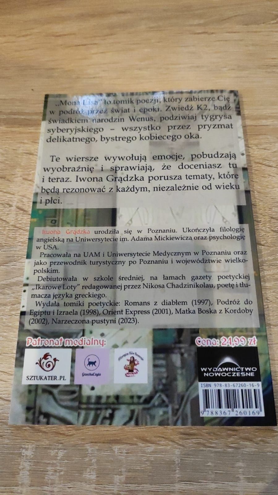 Książka z 2023 r tomik poezji Mona Lisa Grądzka