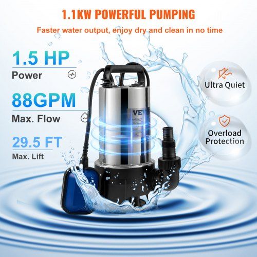 Bomba submersível  1100W bomba de água suja Bomba de jardim 230V fluxo