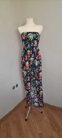 Asymetryczna sukienka kwiaty maxi bez ramiączek H&M S 100% wiskoza.