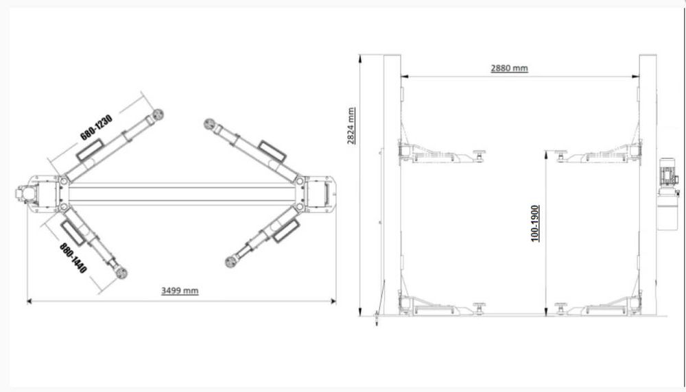 Podnośnik dwukolumnowy Półautomatyczny 4t Well Kraft L-2040S SE