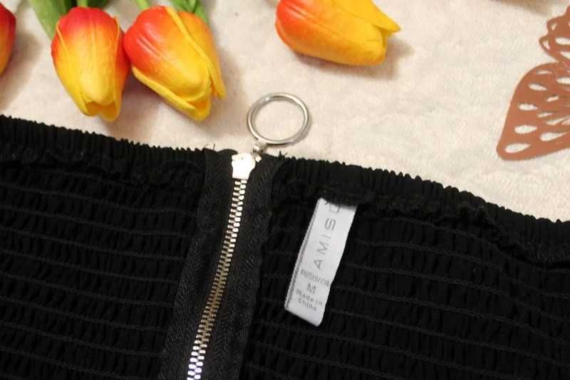 Amisu Czarna Kopertowa Bluzka Hiszpanka Szerokie Rękawy Zamek S/M
