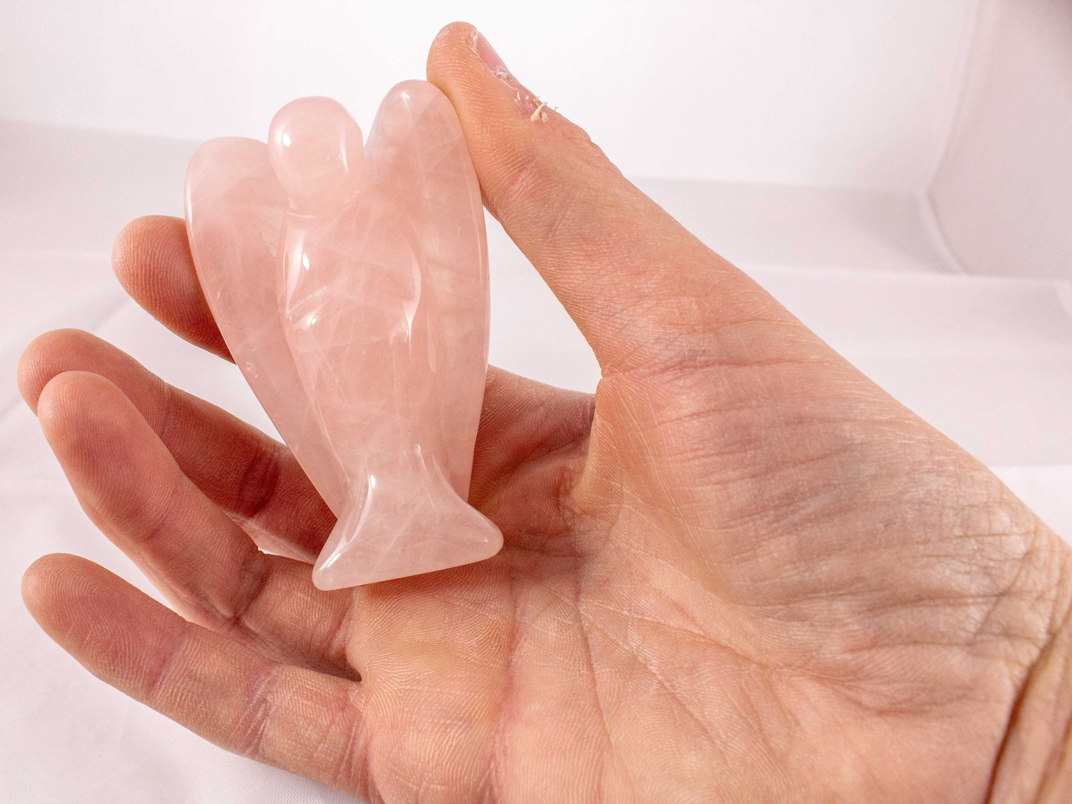 ZESTAW DWIE SZTUKI: Anioł Aniołek Różowy Kryształ Figurka Rzeźba 7,5cm