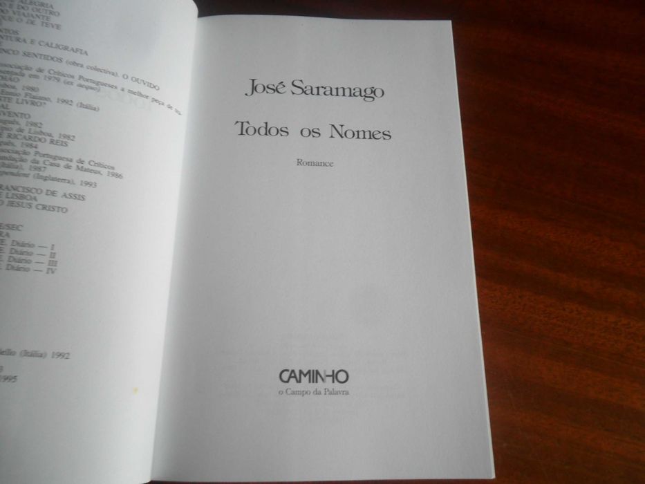 "TODOS OS NOMES" de José Saramago - 1ª Edição de 1997
