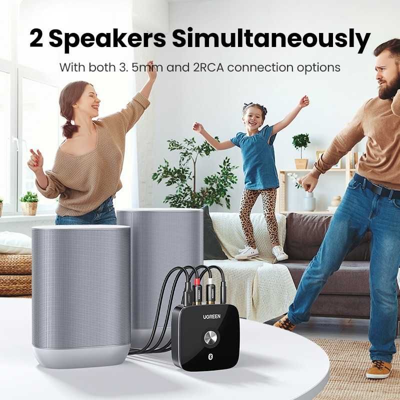 Блютуз аудіо приймач ресивер 2RCA+Jack 3.5 UGREEN Bluetooth HiFi AptX