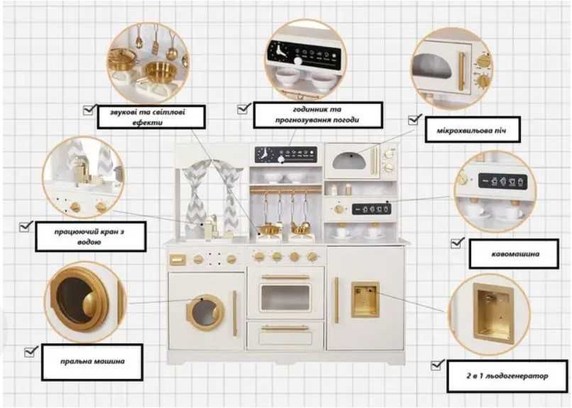 Кухня дитяча дерев'яна AVKO Равенна Black, звукові та світлові ефекти