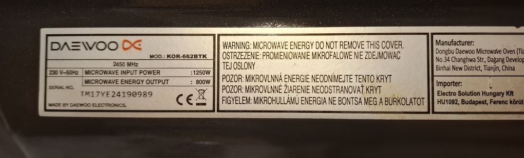 Daewoo duża kuchenka mikrofalowa, mikrofalówka