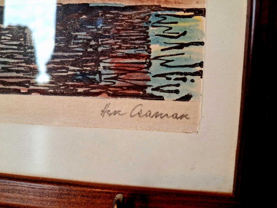 UNIKAT ! Oryginalna grafika H. CZAMAN "GDAŃSK Stary ŻURAW" Sygnowana