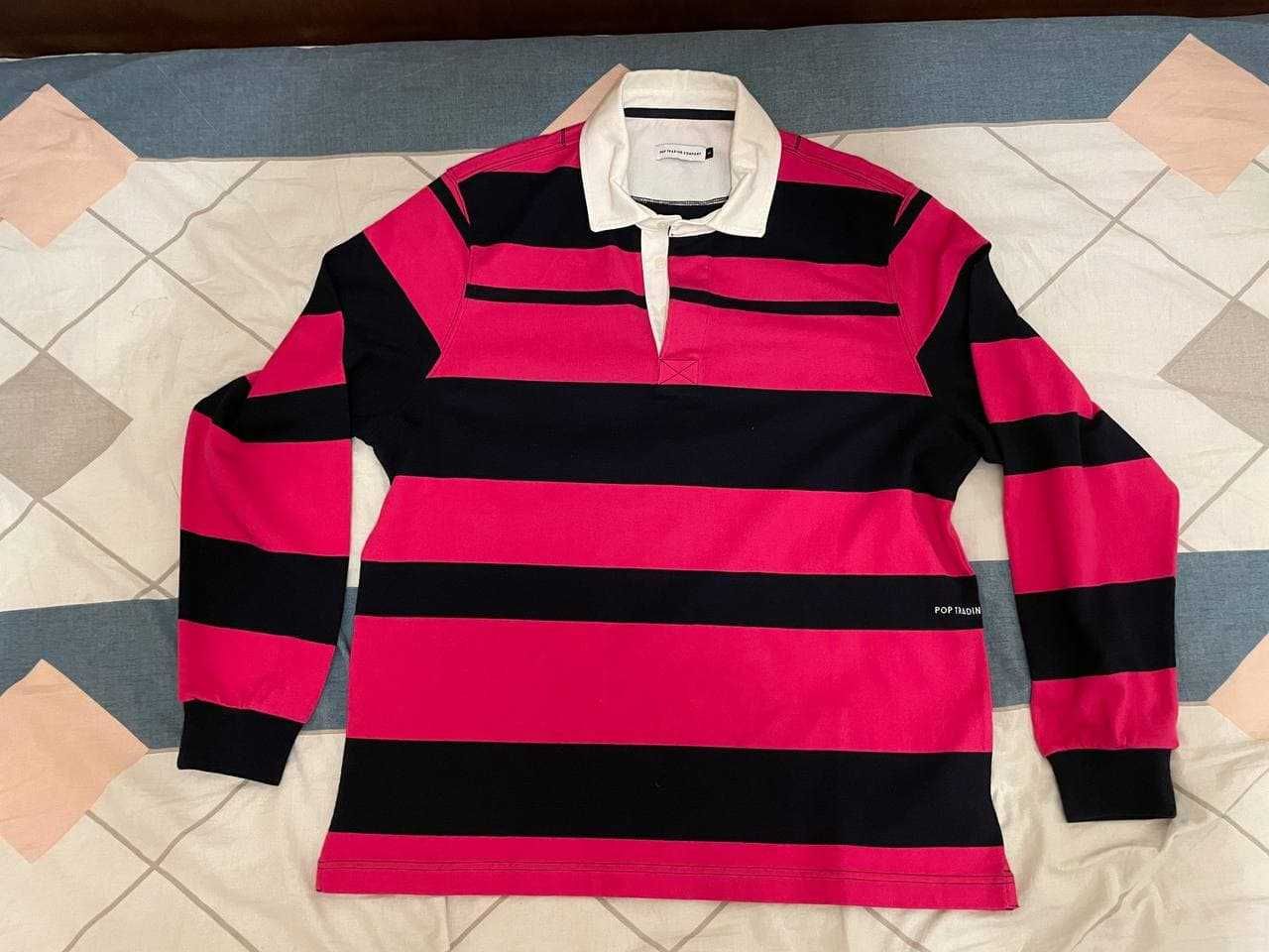 Поло Pop Trading Company Striped Rugby Polo Pink/Navy