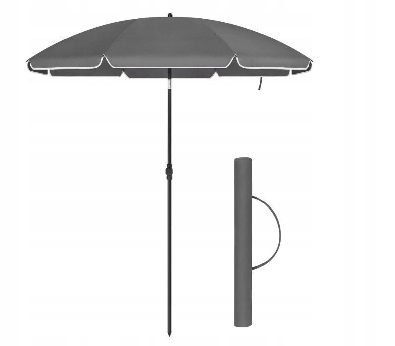 Songmics Parasol Na Plażę, Ø 160 Cm, Parasol Ogrodowy Gpu060G01 Szary