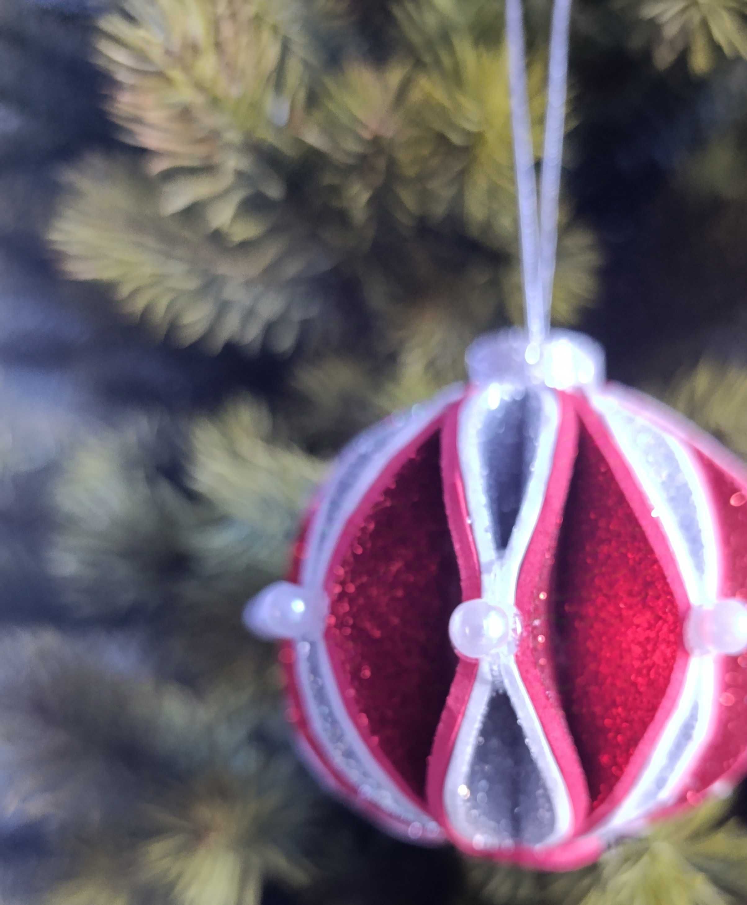 Bombki handmade świąteczne z pianki brokat srebrne czerwone na choinkę