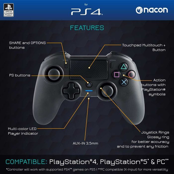 Pad PS4 NACON asymetryczny z gniazdem słuchawkowym 3.5 Czarny NOWY