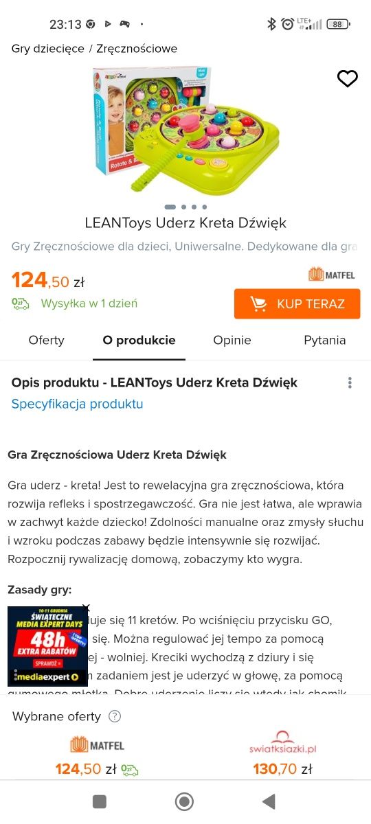 Gra zręcznościowa UDERZ KRETA jak NOWA  URODZINY