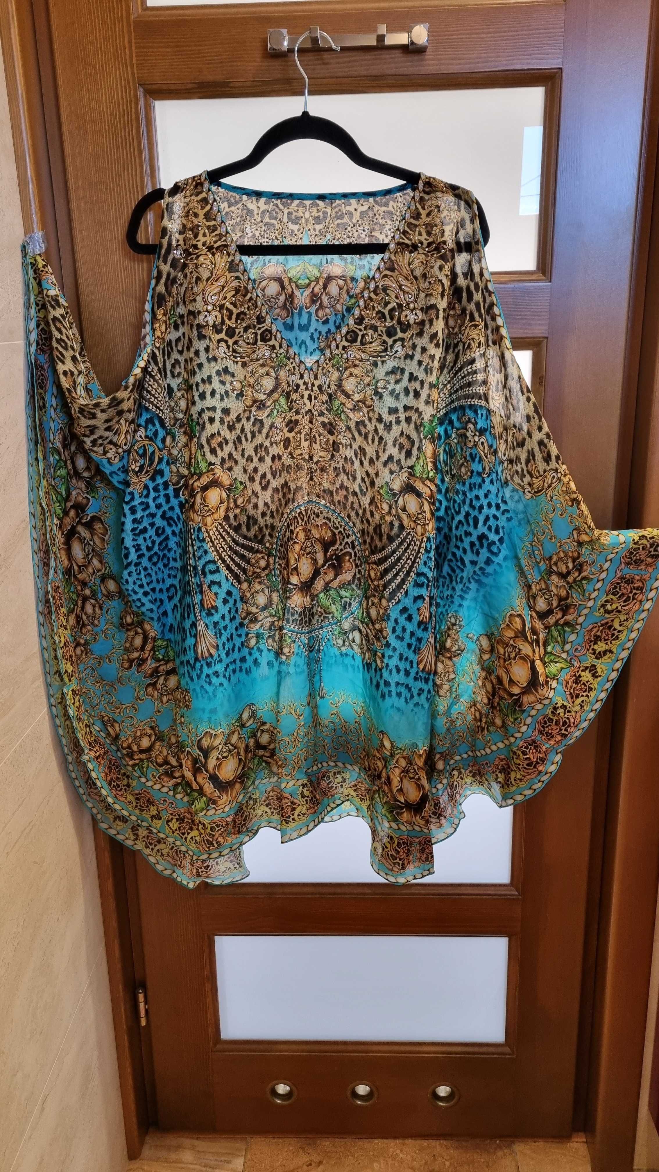 Sukienka jedwabna tunika kaftan Swarovski Panterka