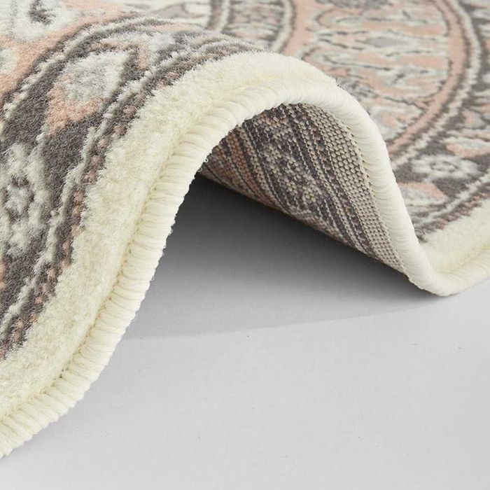 Kremowo różowy tradycyjny, klasyczny dywan okrągły do salonu 160cm