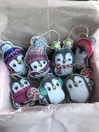 Ёлочные игрушки из фетра «Пингвины»