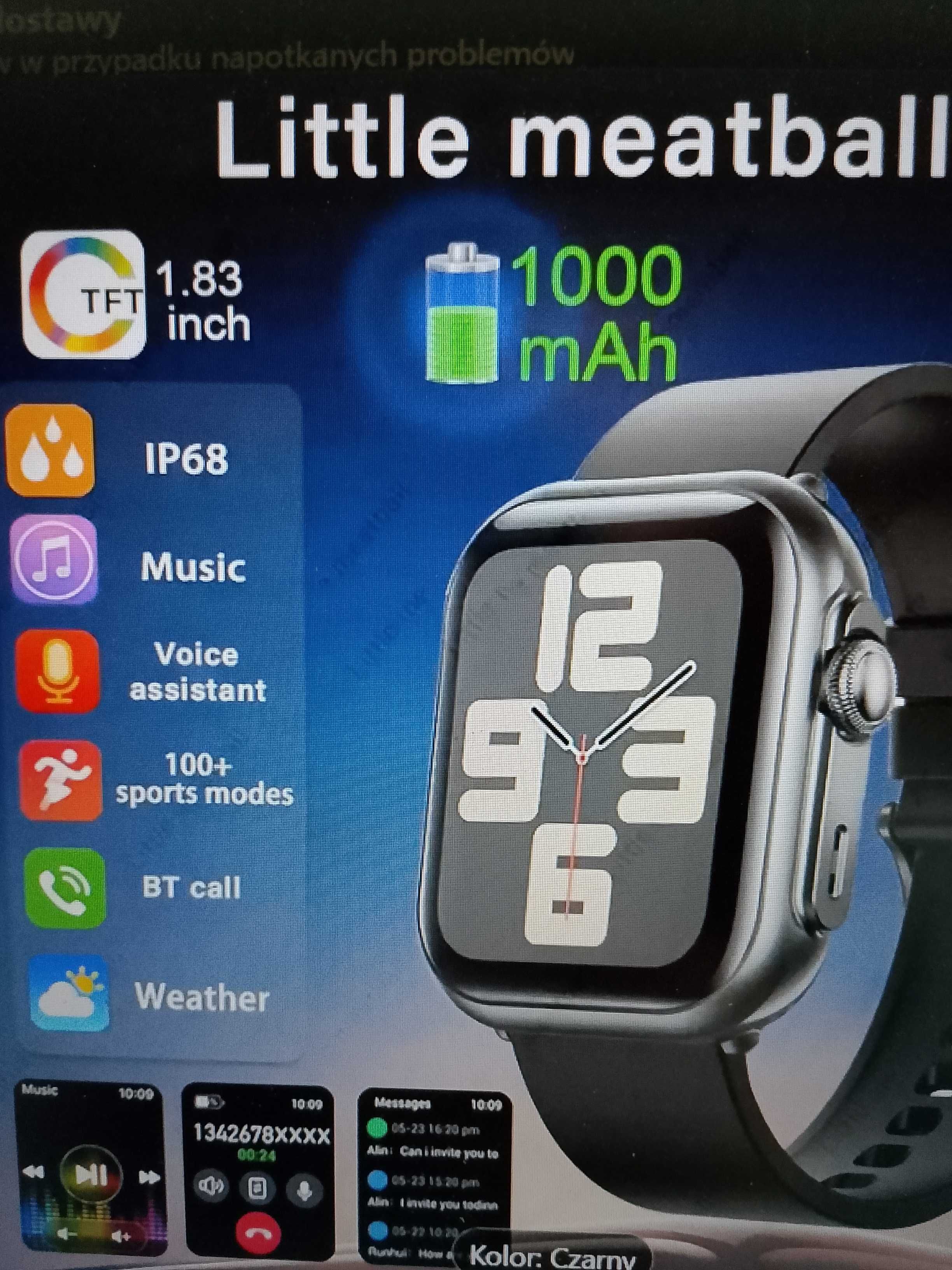 Smartwatch Fitness Tracker czarny z akumulatorem "1000 mAh" na 100 dni
