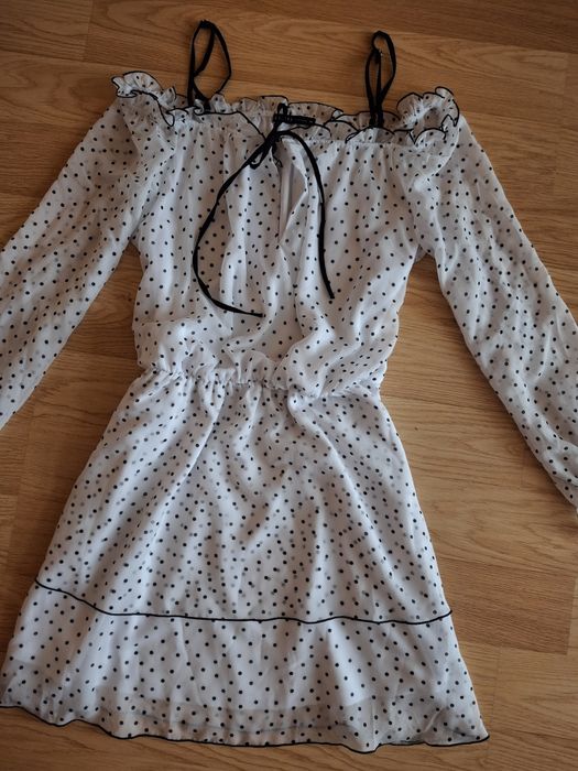 Mohito Piekna Sukienka Grochy! Biała! Falbanki! Hiszpanka! Roz.42!