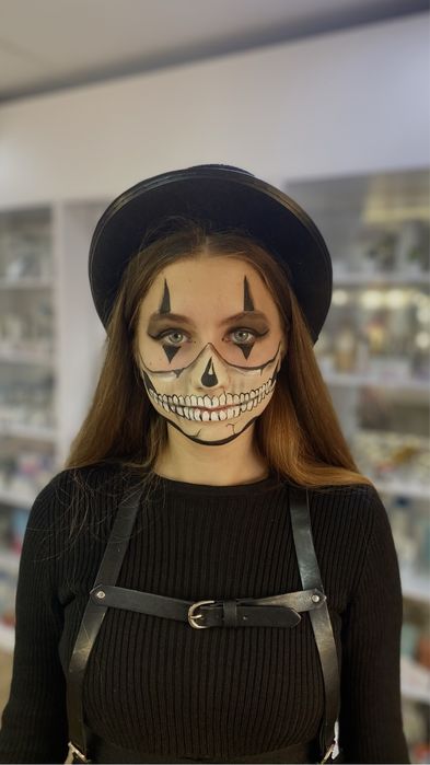 Грим на лице, аквагрим, макіяж на Хеллоуін. Рана, скелет нарисовать