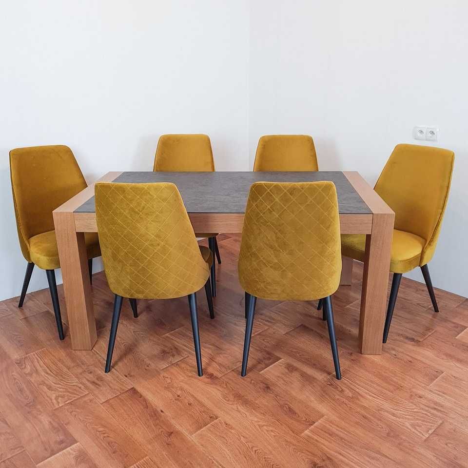 Stół z blatem kwarcowym + 6 krzeseł – elegancki i nowoczesny zestaw