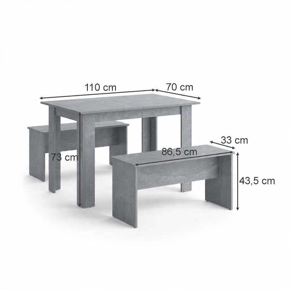 Zestaw stołowy Vicco beton 110 x 70 cm z 2 ławkami, Sentio