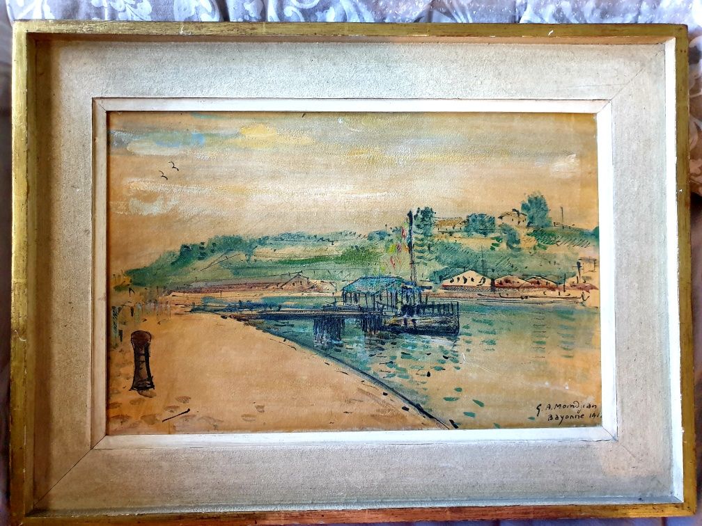 Paisagem - antiga pintura em óleo sobre tela - assinada de 1912