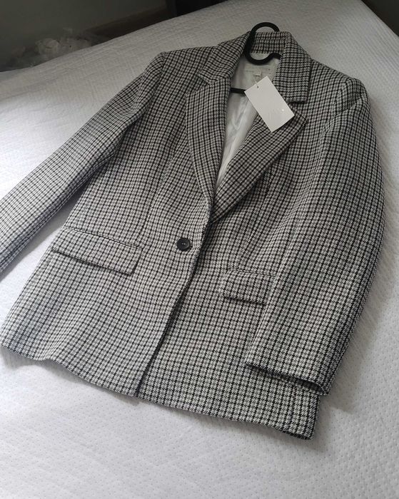 marynarka w pepitkę Zara M 38 vintage nowa poduszki na ramionach