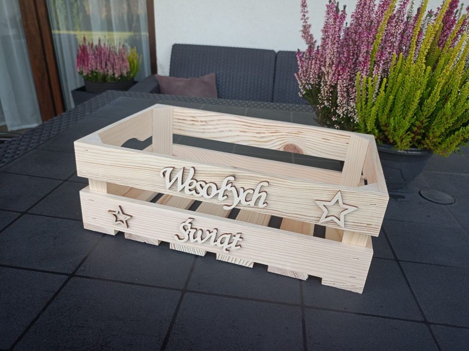 Skrzynka drewniana box na prezent Wesołych świąt