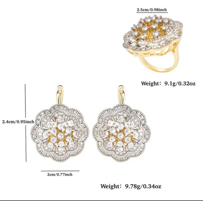 Позолота 14 карат белая/желтая, ювелирная бижутерия серьгии кольцо 18р